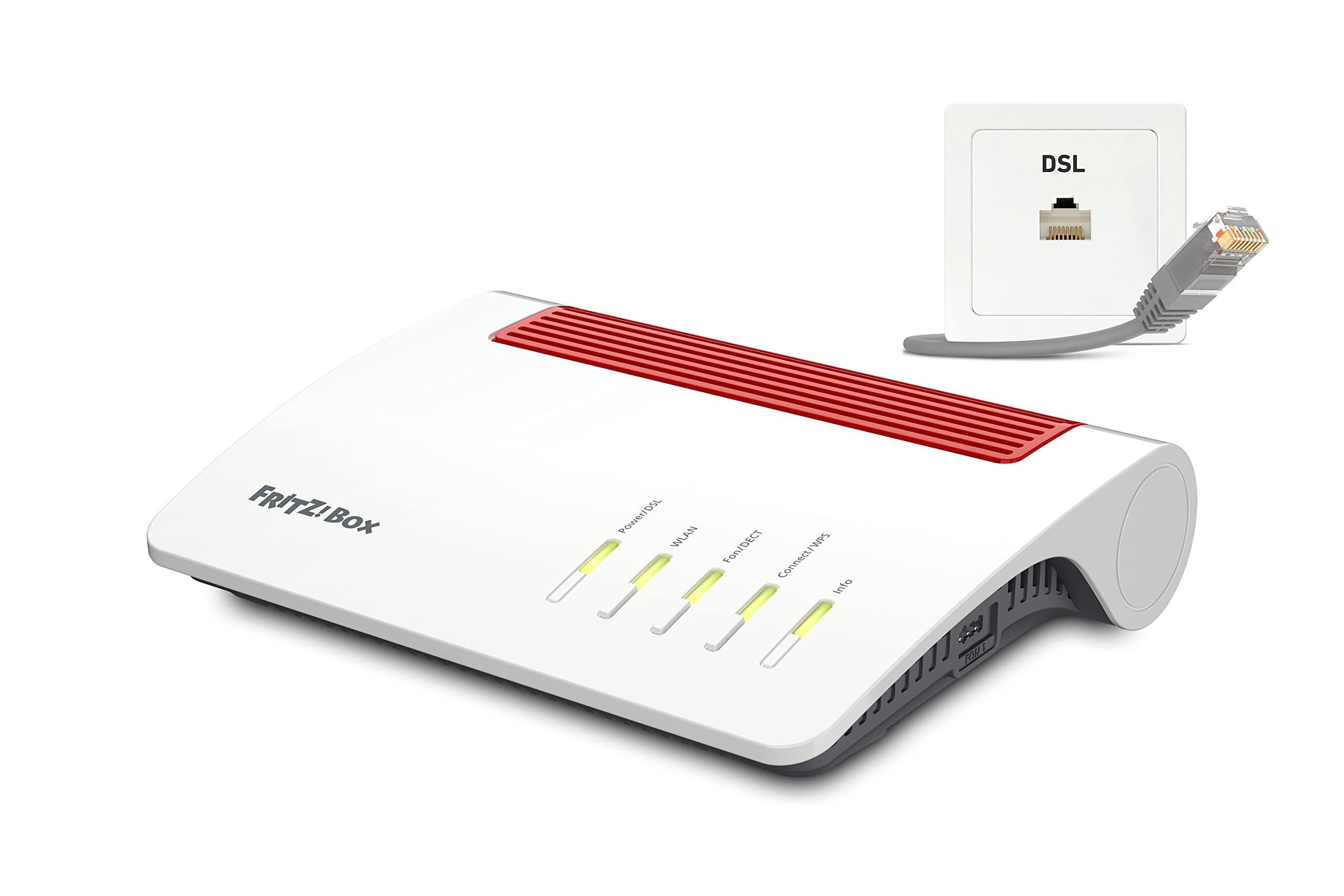 AVM FRITZ!Box 7590 AX Edition International, Modem Router Wi-Fi 6 Dual Band veloce fino a 3.600 MBit/s, ADSL/VDLS fino a 300 MBit/s, Mesh, Base DECT, Media Server, Interfaccia in italiano