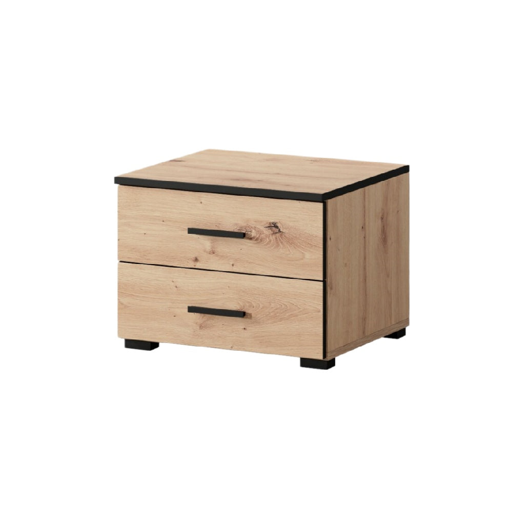 Comodino in Legno con Due Cassetti e Finitura Nera