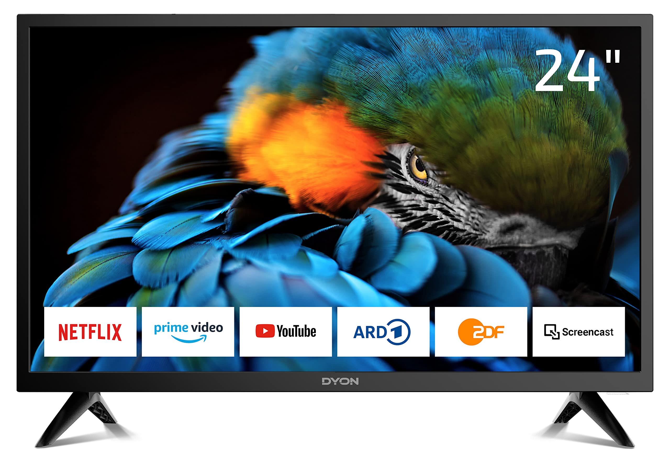 DYON Smart 24 XT 60 cm (24 pollici) TV (Smart TV HD, Triplo sintonizzatore HD (DVB-C/-S2/-T2-HEVC10), Prime Video, Netflix, YouTube, WLAN, Modalità Hotel)