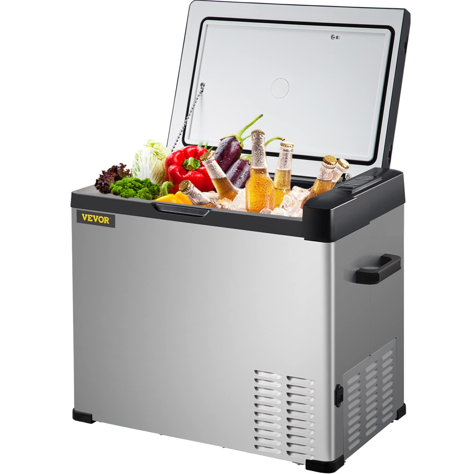 VEVOR Frigorifero Elettrico Portatile in Acciaio 40L per Auto da Viaggio Campeggio Attività Esterne, Mini Frigo Portatile a Compressore 60W per Barca Auto Camion Uso Esterno e Interno 12V, grigio
