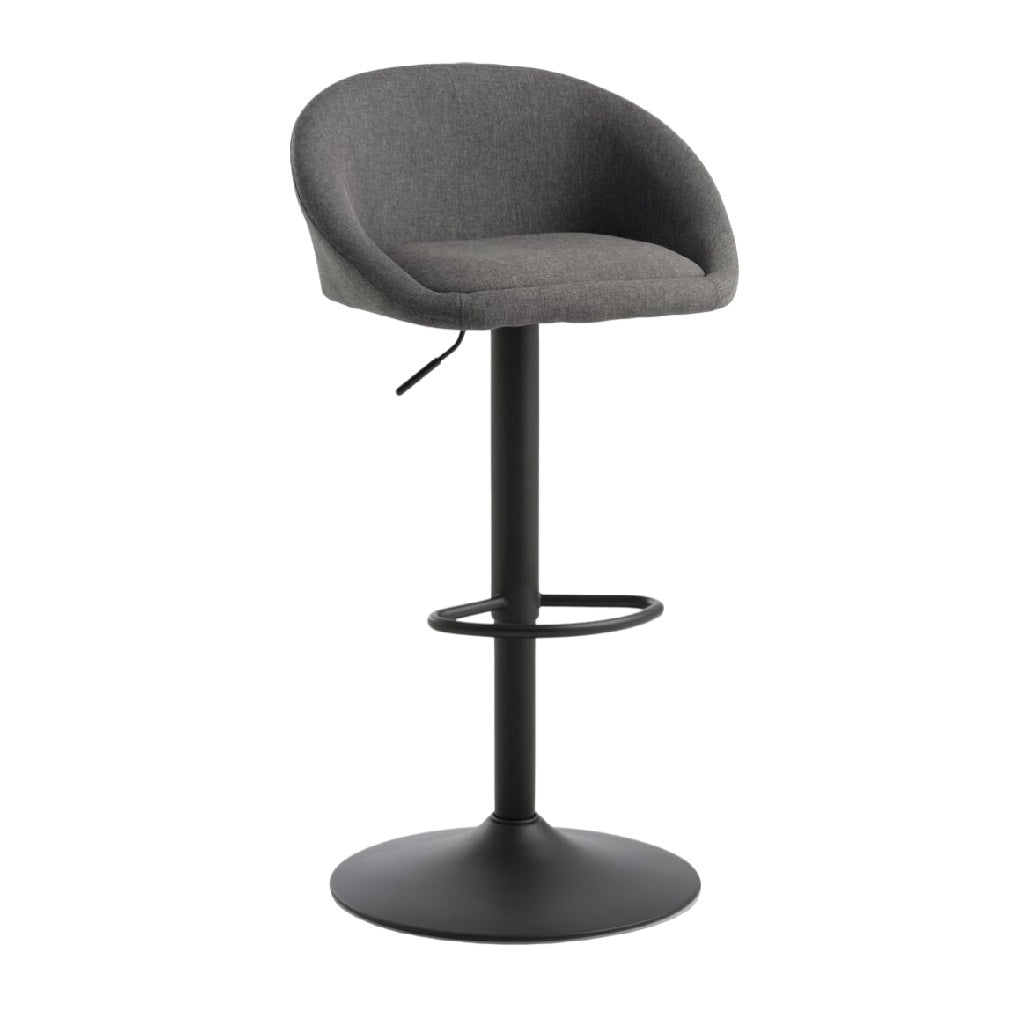 Sgabello da Bar Regolabile in Tessuto Grigio con Base Nera
