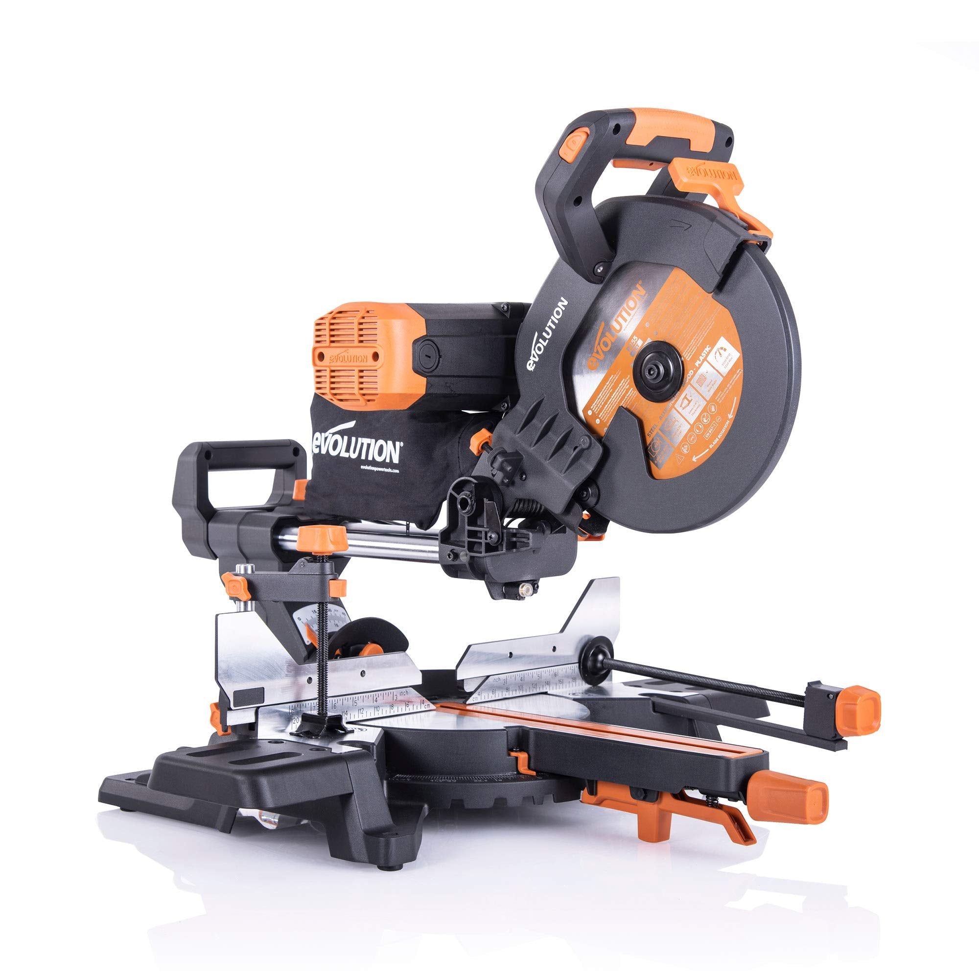 Evolution Power Tools R255SMS-DB+ Troncatrice Radiale Scorrevole Doppio Smusso 255 mm con Pacchetto Plus, sega radiale, tronctrice, troncatrice per ferro, troncatrice combinata per legno, 230 V