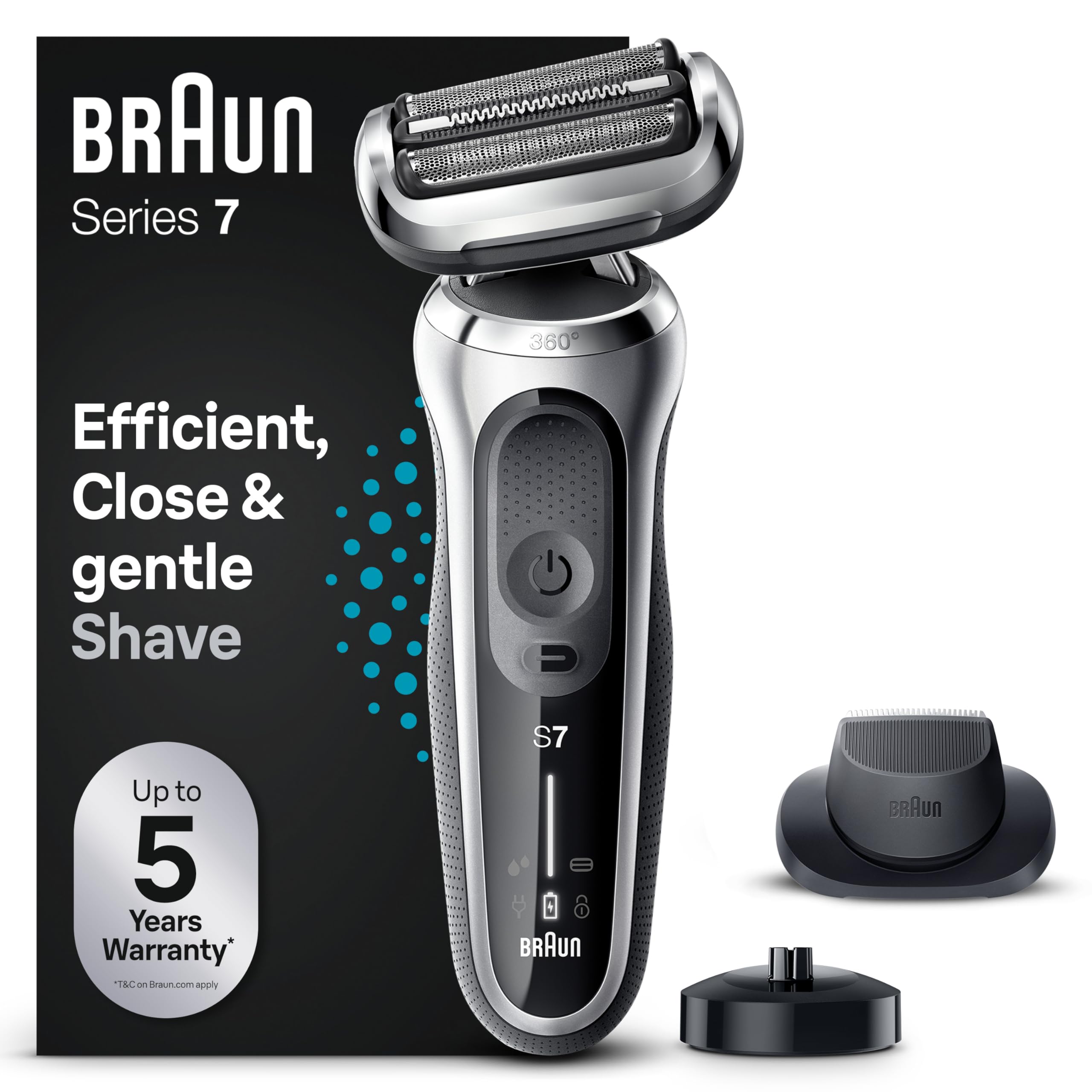 Braun Series 7, Regolabarba Uomo, Rasoio Elettrico Barba, Custodia da Viaggio, Accessori Inclusi, con Testa e Lame Flessibili, Base di Ricarica, Idea Regalo, 71-S4200cs Argento