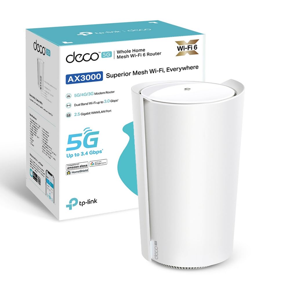 TP-Link Deco X3000-5G Router con Sim, 5G Mesh WiFi 6, AX3000Mbps Dual Band, Modem Ultraveloce con Velocità Fino a 3.4 Gbps, Porta WAN/LAN da 2.5 Gbps, Alexa, PlugPlay