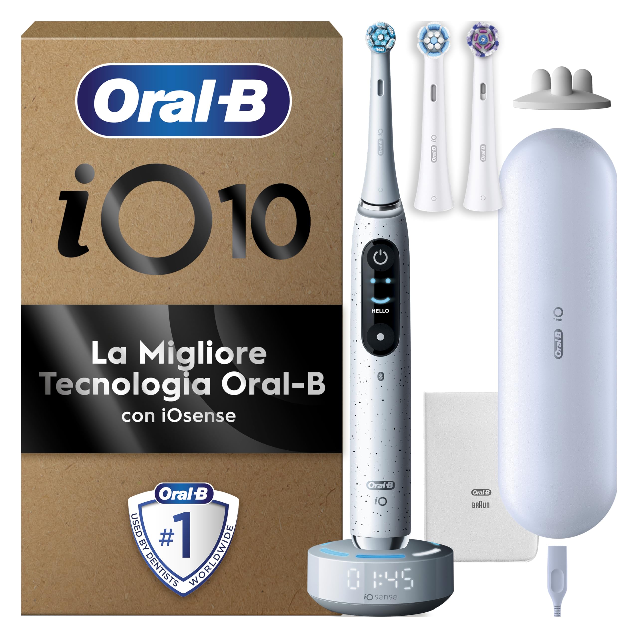 Oral-B Spazzolino Elettrico Ricaricabile iO 10 Bianco, 3 Testine, 1 Custodia Da Viaggio Ricaricabile, 1 Spazzolino