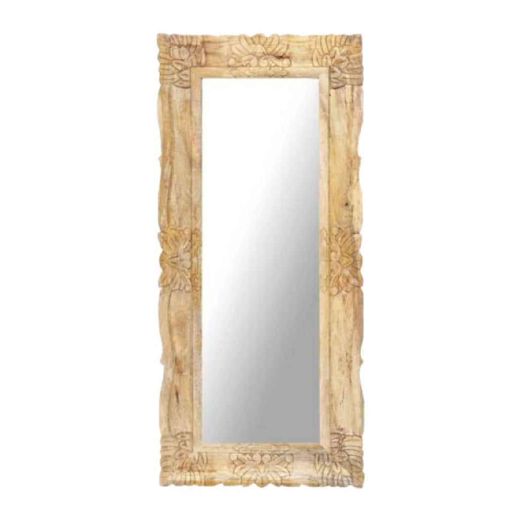 **Specchio Rettangolare in Legno Intagliato con Motivi Floreali**