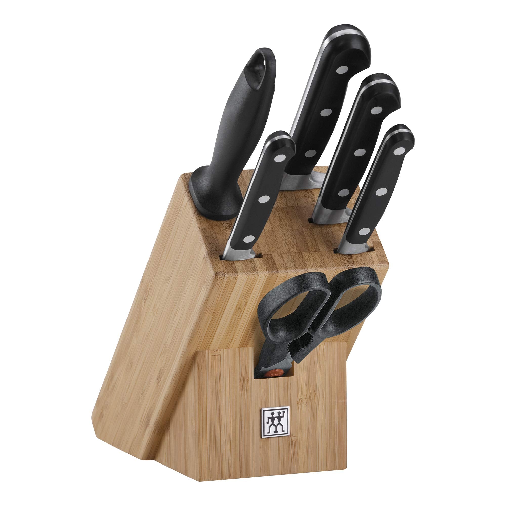 ZWILLING Ceppo di coltelli, 7 pezzi, Ceppo in bambù, Coltelli e forbici in acciaio inox speciale/Impugnature in plastica, Professional S