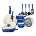 GreenLife Soft Grip Batteria di Pentole 16 Pezzi, Rivestimento Antiaderente senza PFAS, Padella 12/18/24 cm,Casseruola con Coperchi, Pentola 15/18 cm, Lavabile in Lavastoviglie, Blu