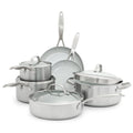 GreenPan Venice Pro Tri-Ply Set di pentole e padelle 10 pezzi in acciaio inox antiaderente sano e ceramico, senza PFAS, multiaderente, a induzione, lavabile in lavastoviglie, adatto al forno, argento