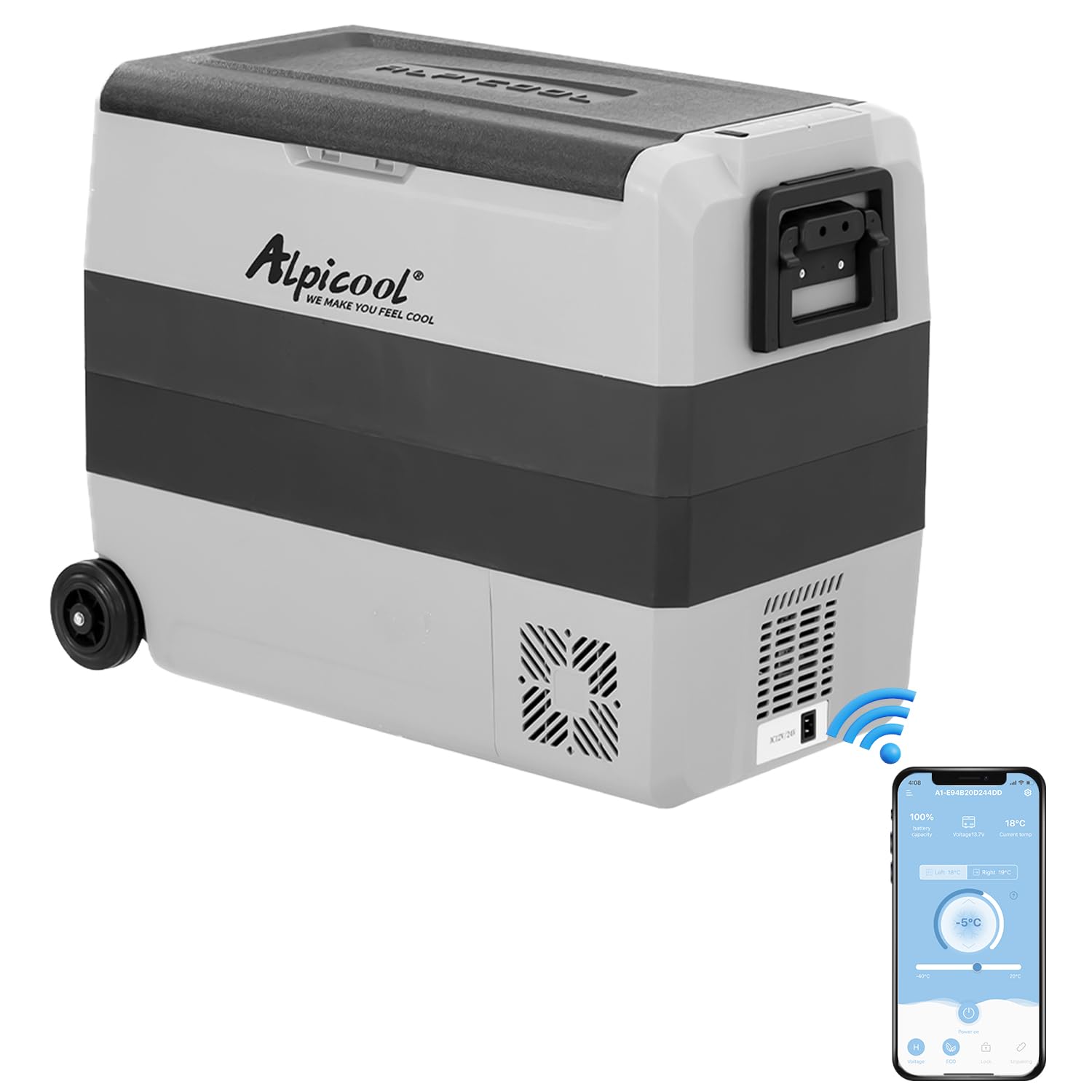 Alpicool T60 60L Compressore Frigorifero Auto Frigorifero, Portatile Campeggio Frigorifero DC 12v Congelatore per CampervanRVBoat, -20℃ a 20℃, con Presa USB
